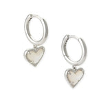 Ari Heart Silver Huggie Earrings in Ivory Mother-of-Pearl