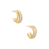Livy Gold Huggie Earrings in White Crystal