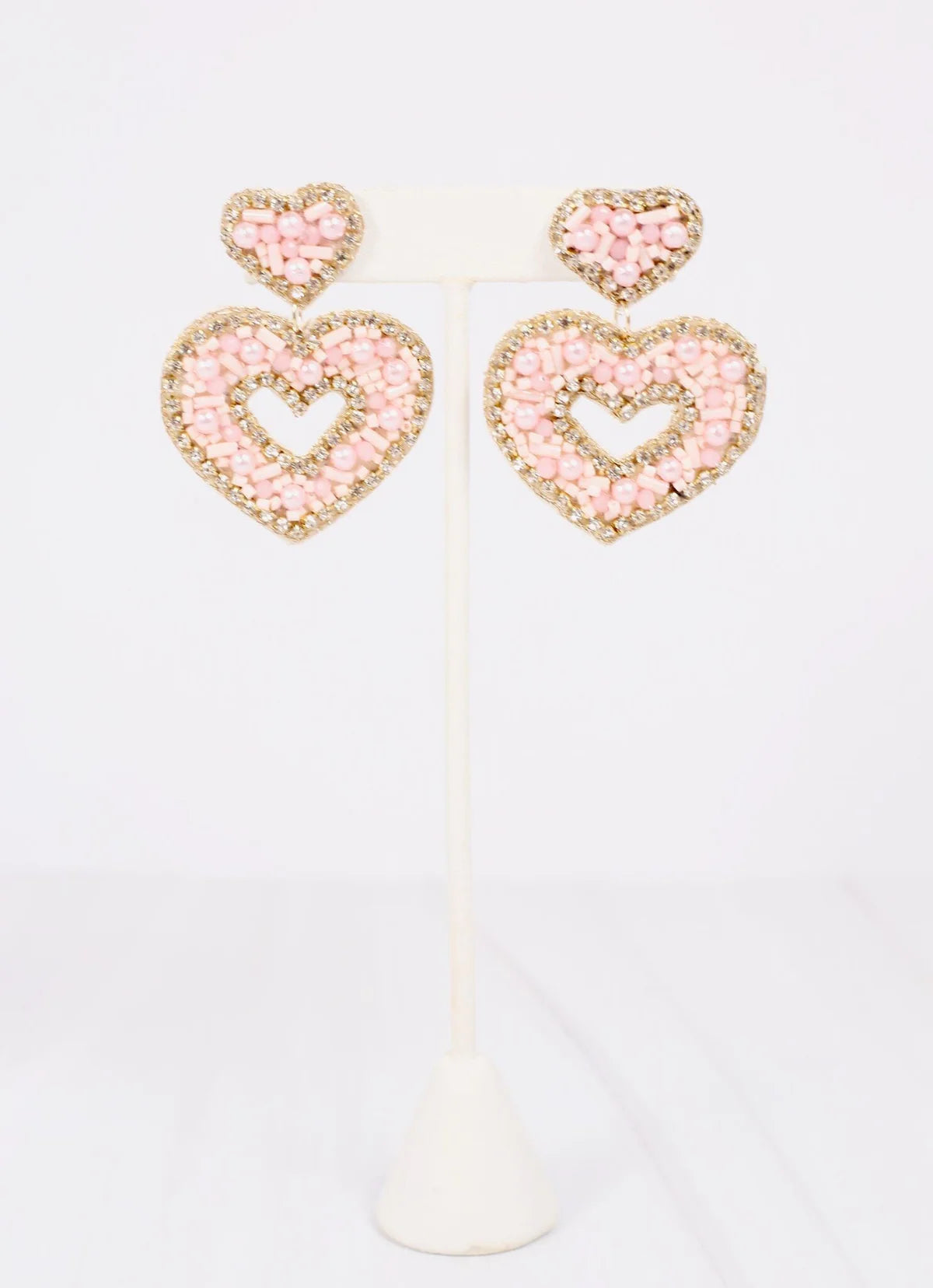 Sullivan Heart Embellished Earrings - Blush