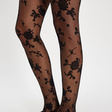 Flocked Floral Tight - Black Combo