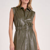 Pine Luxe Sleeveless Faux Leather Dress