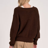 Brown White Embrace Ribbed Knit Sweater