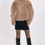 Taupe Ladylike Energy Two Tone Faux Fur Jacket