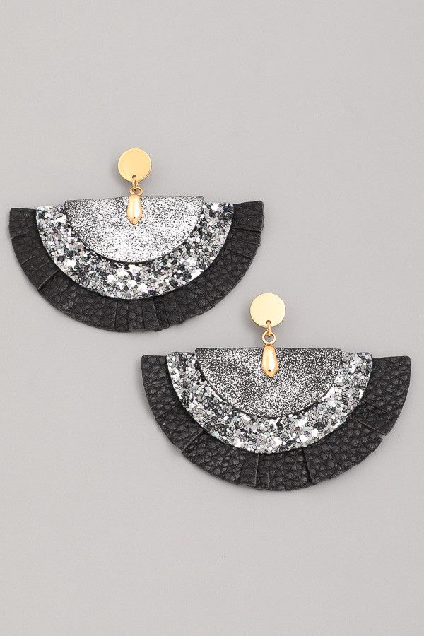 Faux Leather Semi Circle Fan Earrings
