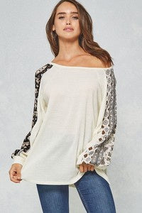 Fall Awaits Floral Sleeve Top In Ivory