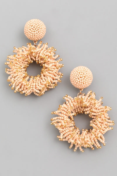 Prickly Beaded Hoop Drop Earrings - Multiple Colors