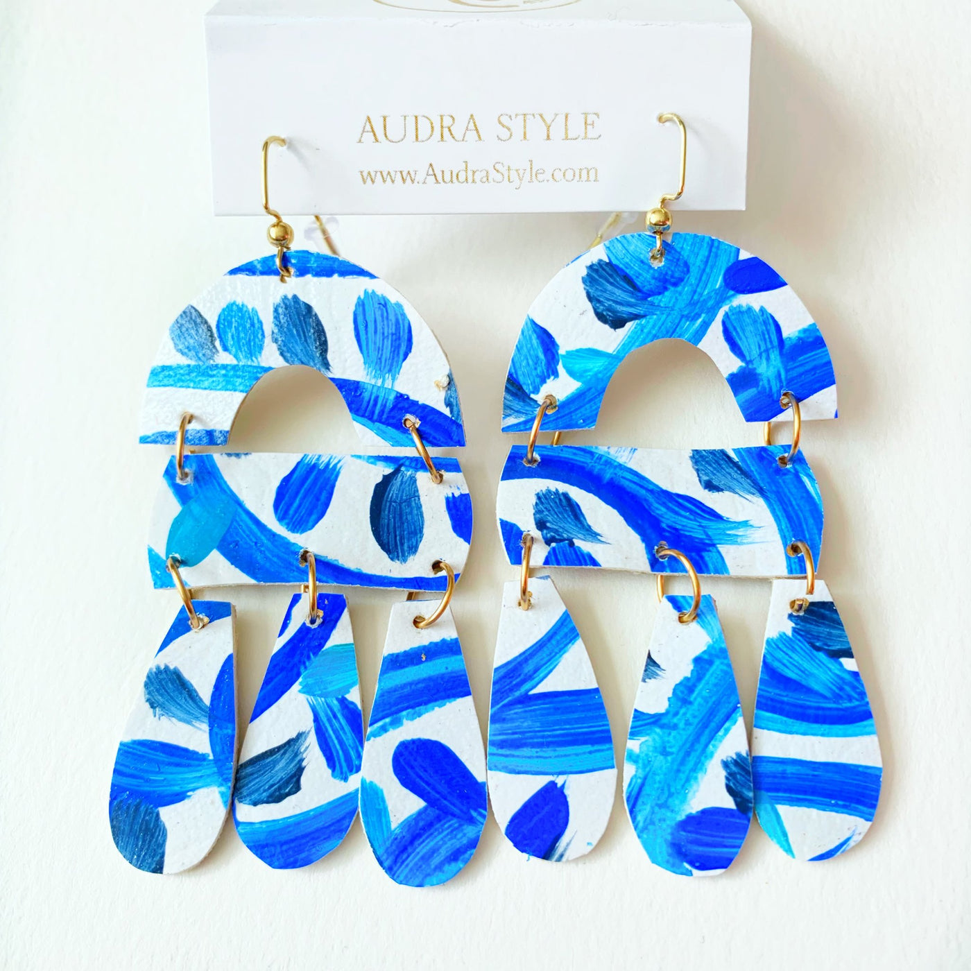 Blue and White Abstract Drop Earring