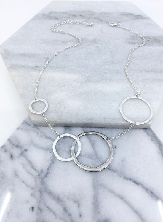 Mixed Metal Hammered Necklace in Silver
