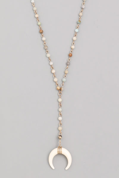 Crescent Horn Pendant Lariat Necklace