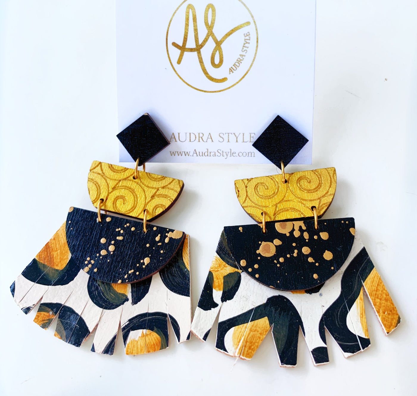Emma - Black Leopard Gold Earring
