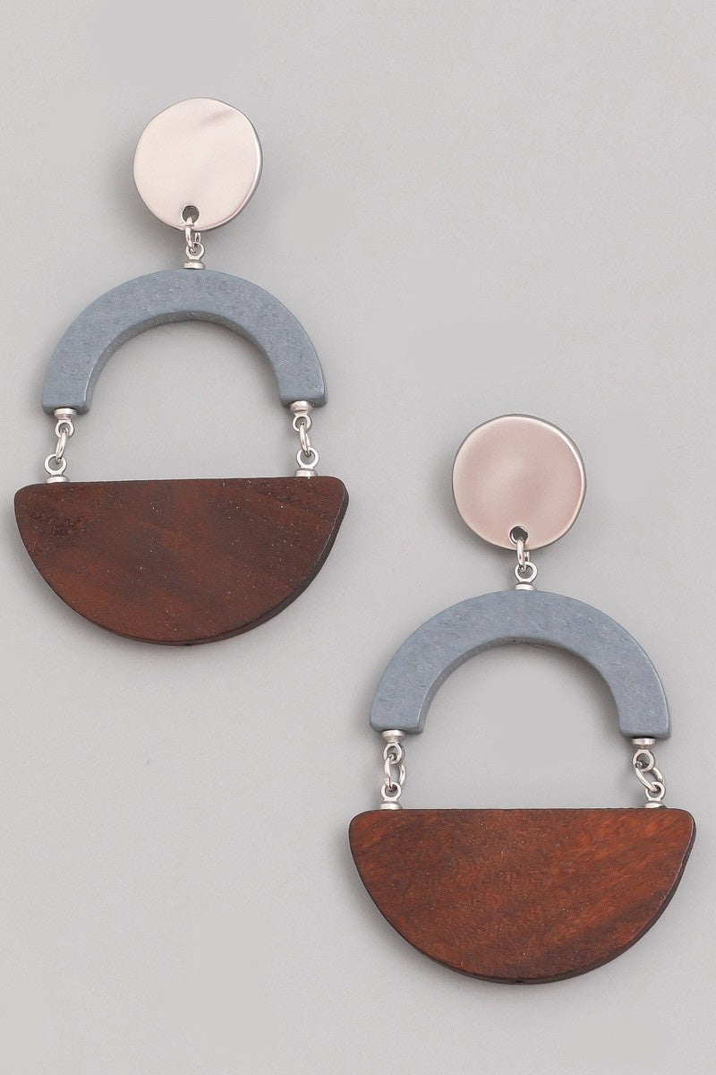 Gray Wooden Semi Circle Drop Earrings
