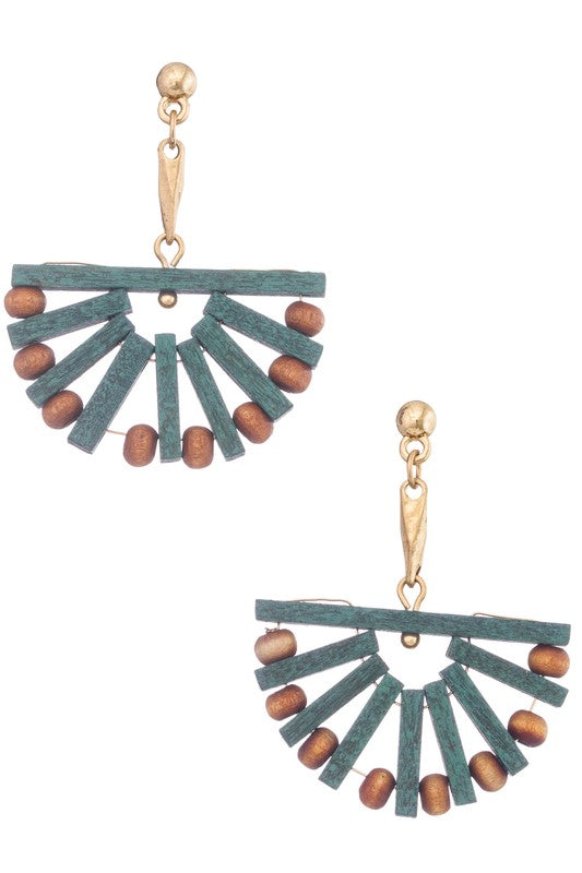 Wooden Fan Shaped Drop Earrings