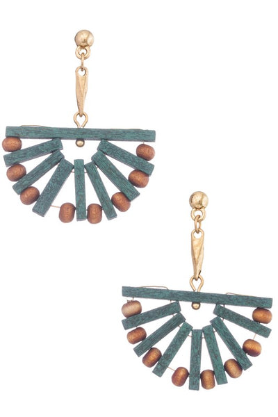 Wooden Fan Shaped Drop Earrings
