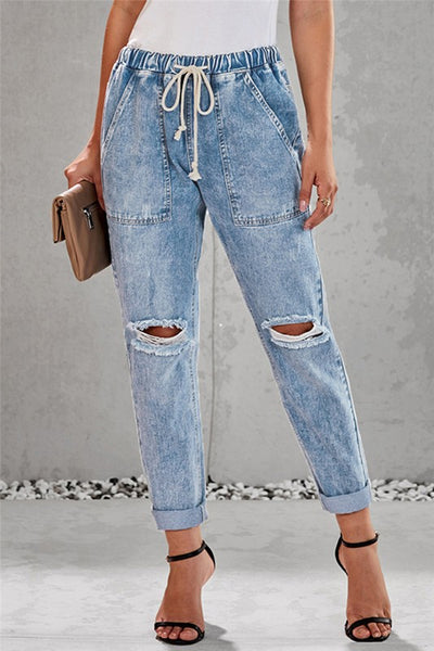 Here For It All Elastic Drawstring Jeans