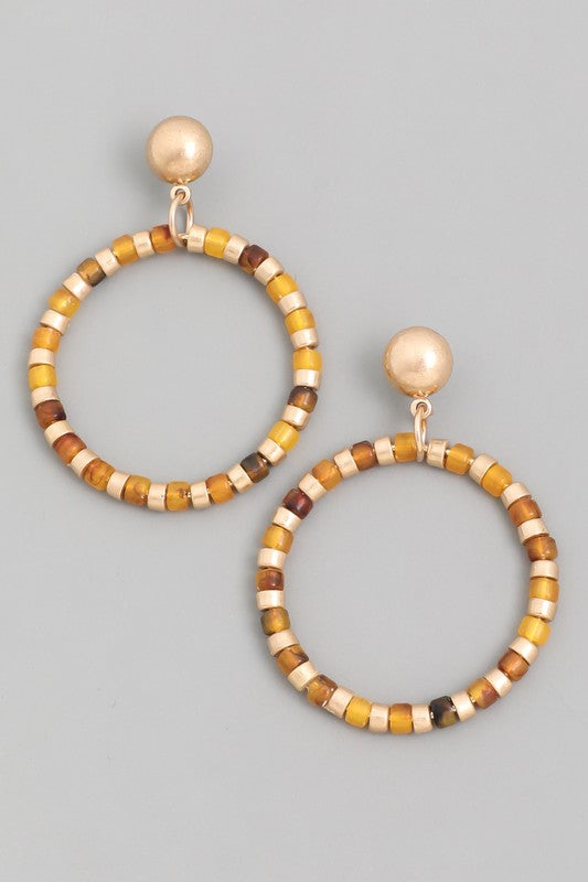 Beaded Hoop Drop Earrings - Multiple Colors