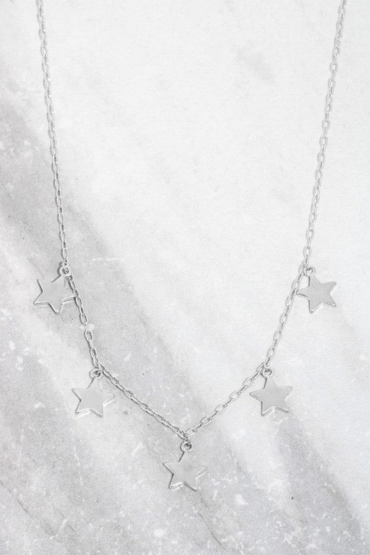5 Metallic Star Charm Necklace - Multiple Colors
