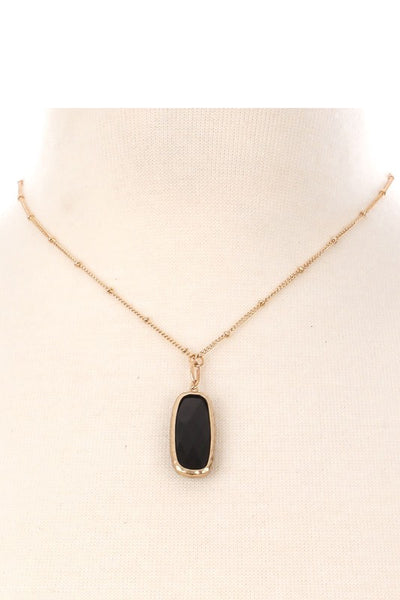 Semi Precious Oval Stone Pendant Necklace