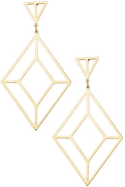 Brass Diamond Shaped Drop Earrings