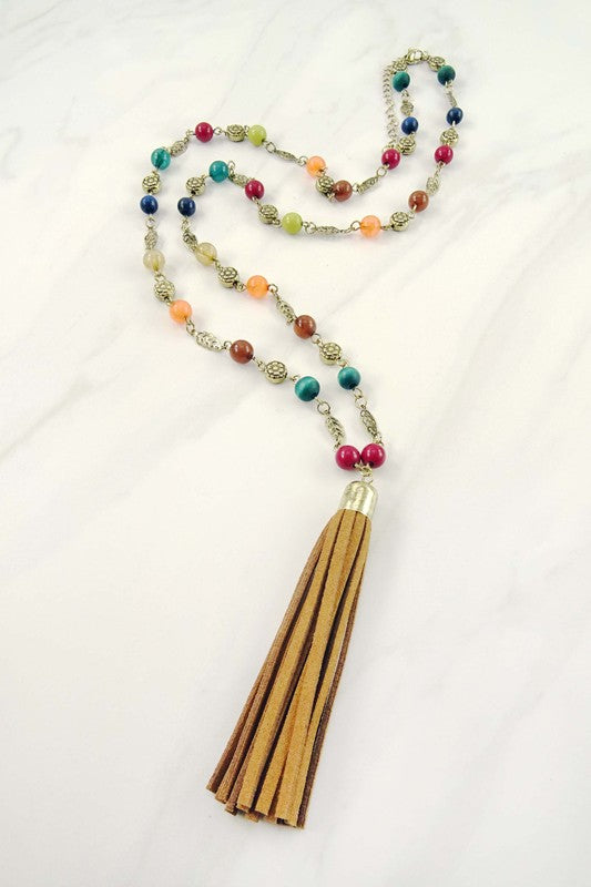 Hippie Chic Multi Colored Beaded Tassel Necklace