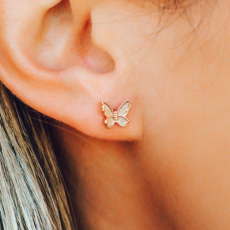 Butterfly In Flight Earrings - Rose Gold