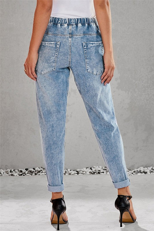 Here For It All Elastic Drawstring Jeans