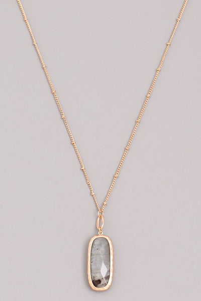 Semi Precious Oval Stone Pendant Necklace