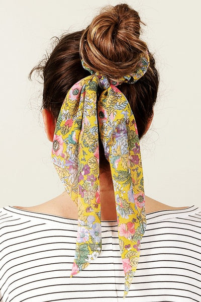 Yellow Floral Print Ponytail Scrunchies