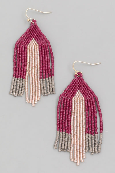 The Different Beaded Triangle Fringe Earrings - Multiple Colors