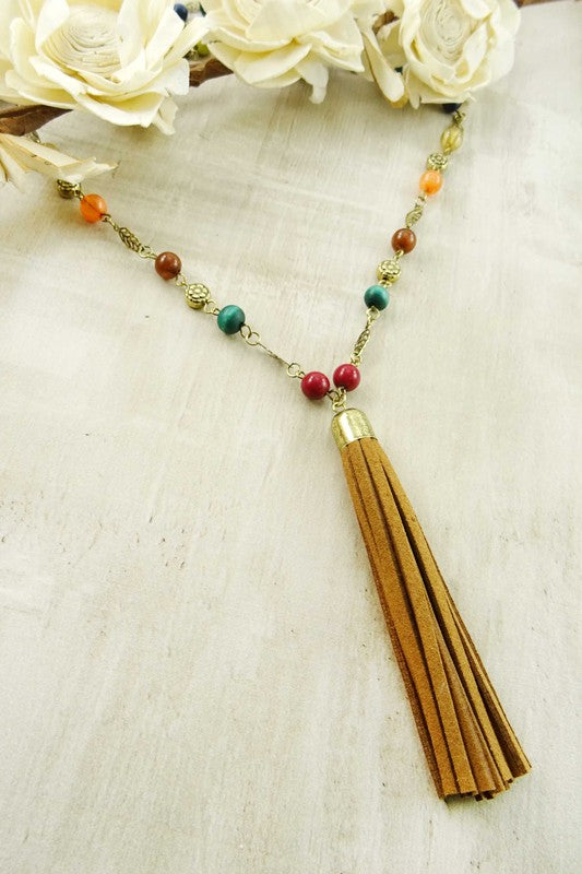 Hippie Chic Multi Colored Beaded Tassel Necklace