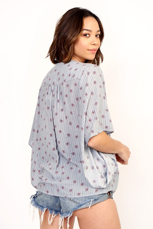Denim Floral Top