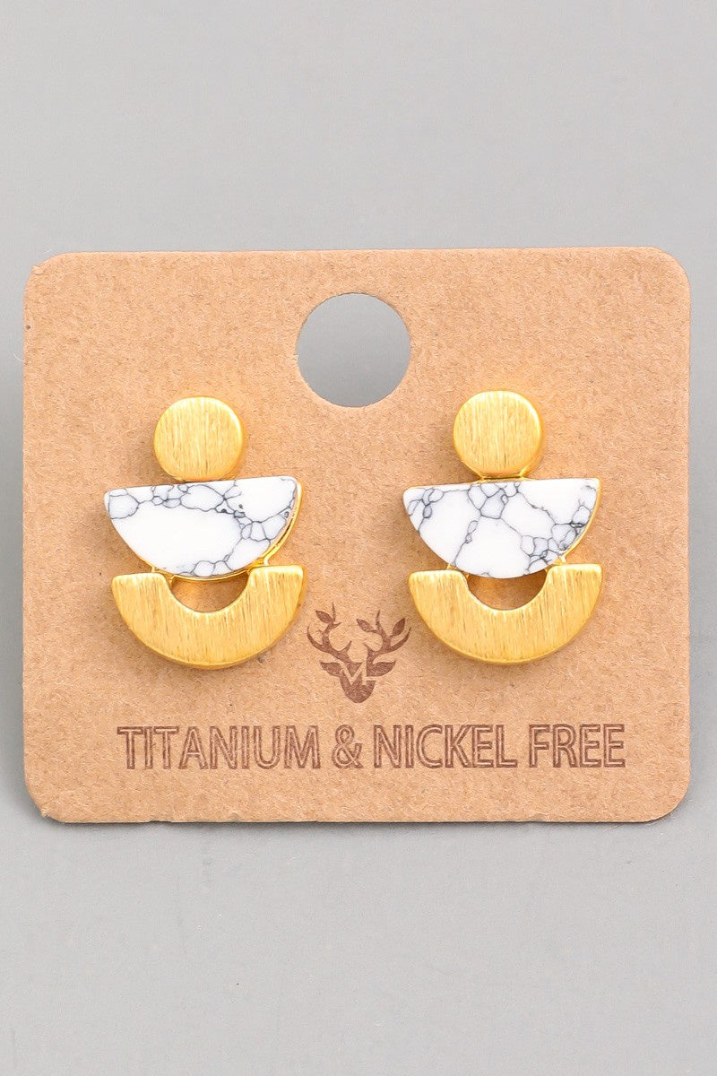Small Semicircle Stone Drop Earrings