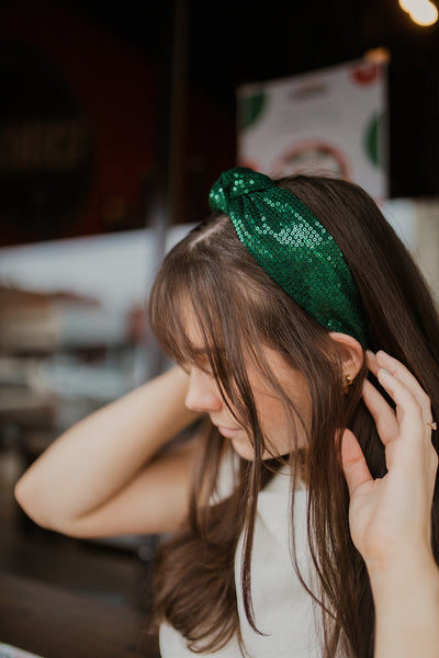 Knot Headband - Green Sequin