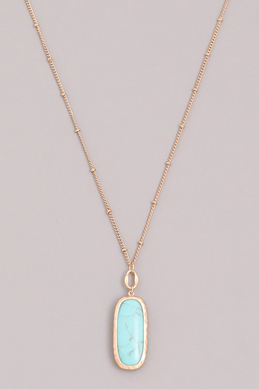 Semi Precious Oval Stone Pendant Necklace