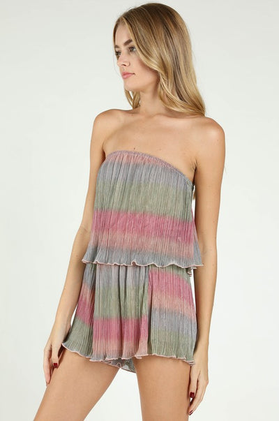 Strapless Shimmer Striped Romper