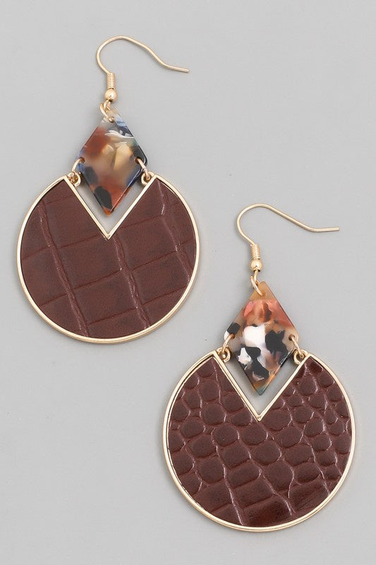 Leather Disc Drop Earrings - Multiple Colors
