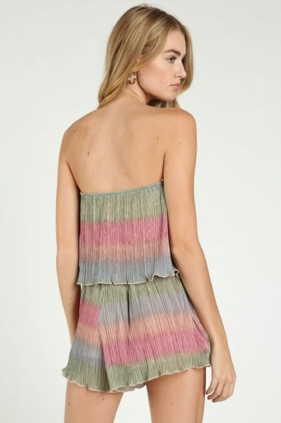 Strapless Shimmer Striped Romper