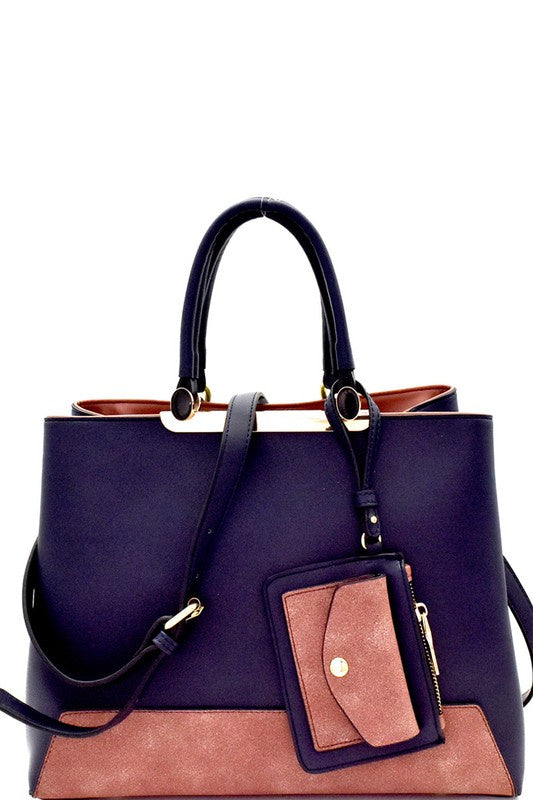 Color Block Mixed-Material Satchel