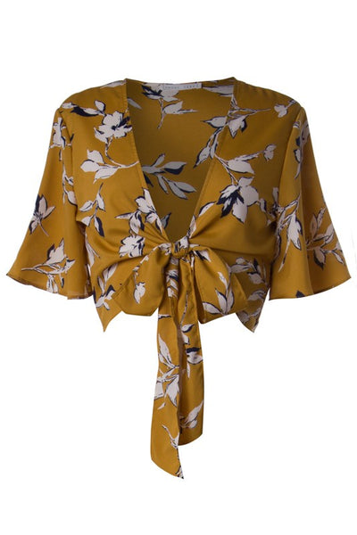 Thinking Of Me Mustard Floral Print Tie Top