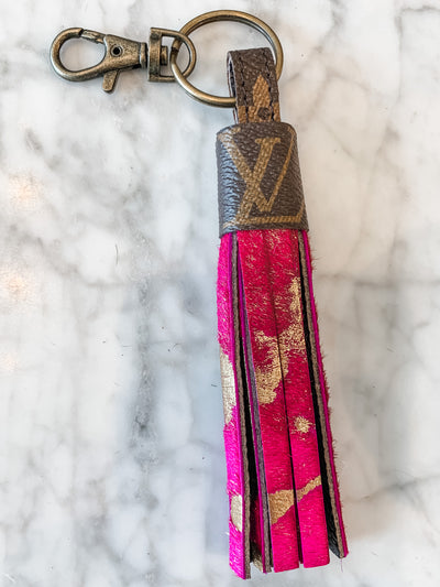 Repurposed Cow Hide  Fringe Keychain