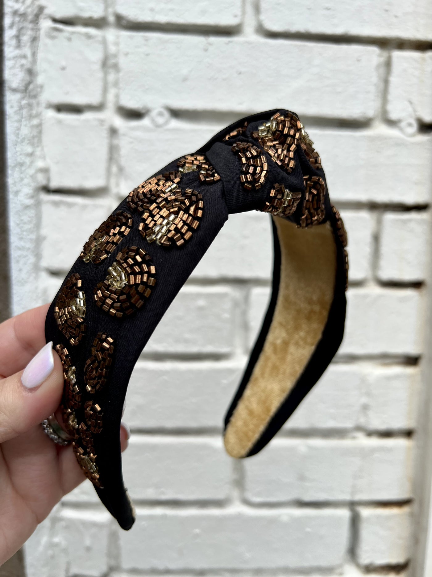 Knot Headband - Black with Gold Beads