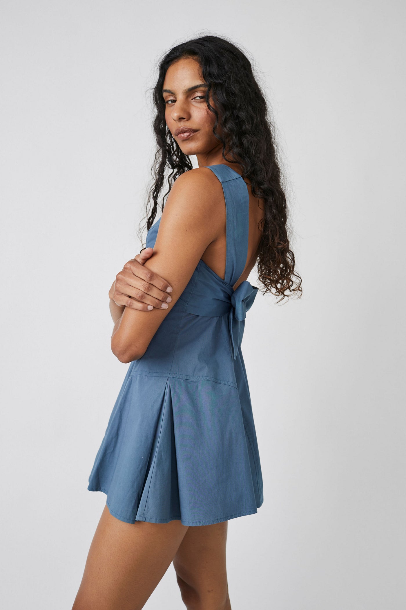 Blue Floral Eyelet Detailed Mini Dress - Firefly