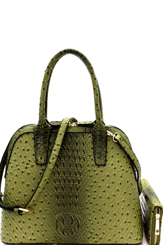 Ostrich Embossed Chevron Pattern Satchel