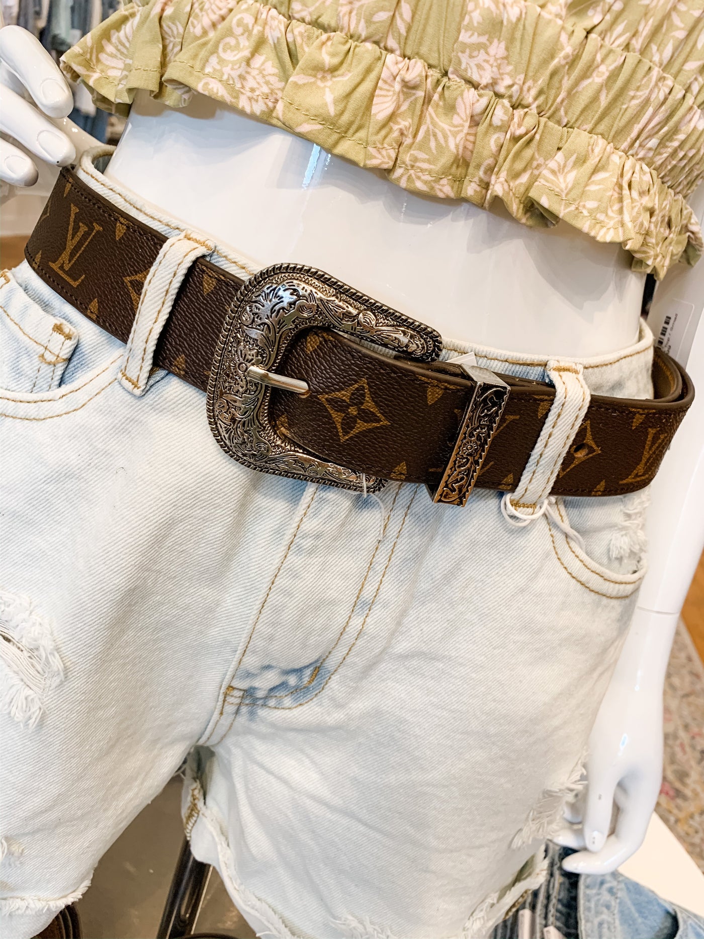 Upcycled Louis Vuitton x SXLeatherCo custom inlay western belt. Hand c